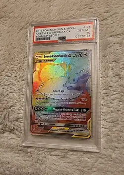 2019 POKEMON SUN & MOON TEAM UP SECRET #191 FULL ART/EEVEE & SNORLAX GX PSA 10 - Image 1