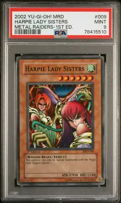 PSA 9 1ST ED HARPIE LADY SISTERS 2002 YU-GI-OH! MRD-METAL RAIDERS #009 - Image 1