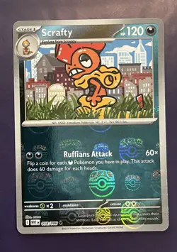 Scrafty White Flare Reverse Holo Card 058/086 Master Ball NM - Image 1