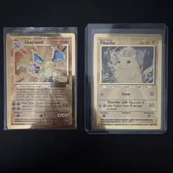 Pokemon Celebrations Gold Metal Charizard & Pikachu Cards 25th Anniversary Base - Image 1