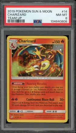 2019 Pokemon Sun & Moon Charizard Team Up Cosmos 14/181 PSA 8 - Image 1