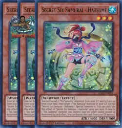 Yugioh! 3x Secret Six Samurai - Hatsume RA03-EN016 Ultra Rare 1st Ed NM - Image 1