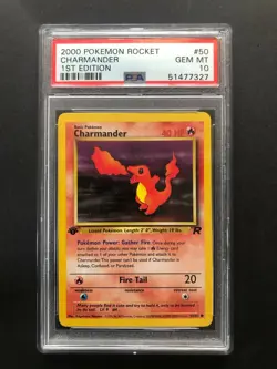 2000 Pokemon Rocket Charmander PSA 10 Gem Mint First 1st Edition 50/82 Card 50 - Image 1