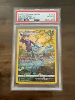 2022 Pokemon SWSH Brilliant Stars TG02 Full Art Vaporeon PSA 10 Gem Mint - Image 1
