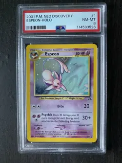 Pokemon Espeon Neo Discovery Unlimited Holo Rare #1 PSA 8 - Image 1