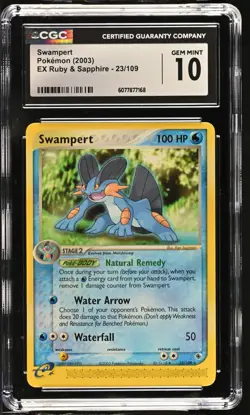 CGC 10 GEM MINT Swampert 2003 EX Ruby & Sapphire 23/109 Pokemon Card - Image 1