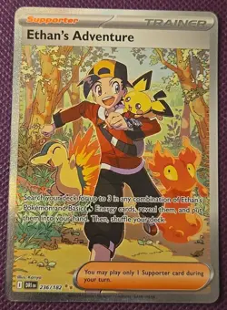 Pokemon TCG Destined Rivals Ethan's Adventure Full Art Trainer 236/182 SIR MINT - Image 1