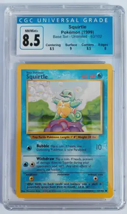 1999 Pokemon Base Set Unlimited #63/102 Squirtle CGC 8.5 - Image 1