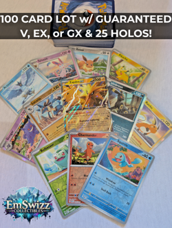 100 Pokemon Card Lot Official TCG - Ultra Rare V VMAX EX GX + 25 Holo Cards! - Image 1
