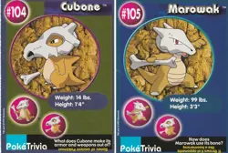 Cubone, Marowak, Evolution Set Pokemon Poketrivia Movie Cards Burger King 1999 - Image 1