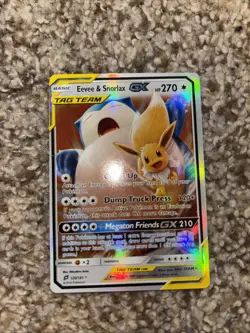 Pokemon Eevee & Snorlax GX Full Art Holo Card FAKE/REPLICA/DISPLAY ONLY - Image 1