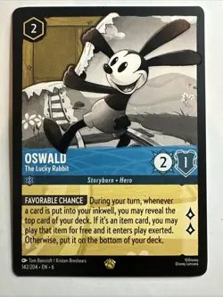 Oswald - The Lucky Rabbit 142/204 Azurite Sea Regular Disney Lorcana Card NM - Image 1
