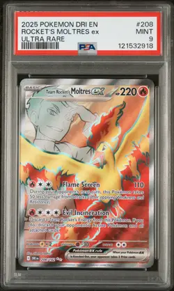 2025 POKEMON DRI EN-DESTINED RIVALS ULTRA RARE TEAM ROCKET'S MOLTRES EX PSA 9 - Image 1