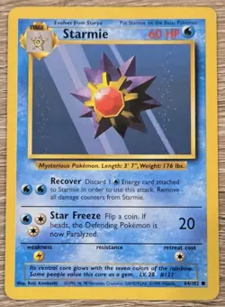Starmie 65/102 + Staryu 63/102 Pokemon TCG Cards Base Set Cards 1999 Vintage LP - Image 3