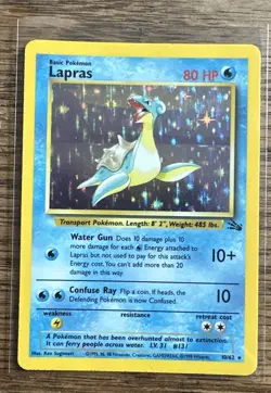 Pokemon TCG Lapras Fossil Holo Unlimited Rare Card 10/62 Vintage LP+ - Image 1