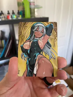 Magic MTG Altered Painted Plains Nun Anime Girl by white_alters - Image 4
