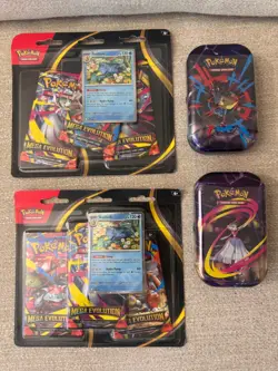 Pokemon Mega Evolutions LOT Packs 2 tins Lucario blister pack promo card ex - Image 1