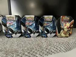 Pokemon V Empty Tin TCG Storage Collectors Tin w/ promo cards Empoleon & Flareon - Image 1
