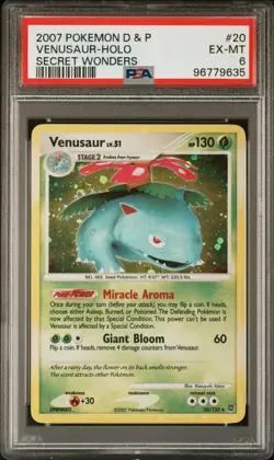 2007 POKEMON DIAMOND & PEARL SECRET WONDERS #20 VENUSAUR-HOLO 20/132 PSA 6 - Image 1