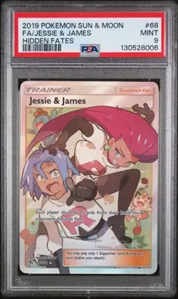 Pokemon Jesse & James Full Art Trainer PSA 9 Sun And Moon Hidden Fates 68/68 MT - Image 1