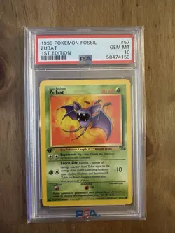 PSA 10 Pokemon TCG 1999 Pokemon Fossil #57 Zubat 1st Edition GEM MT - Image 1