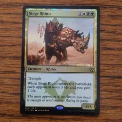 MISPRINT Siege Rhino - FOIL pre release promo Khans of Tarkir MTG light play - Image 1