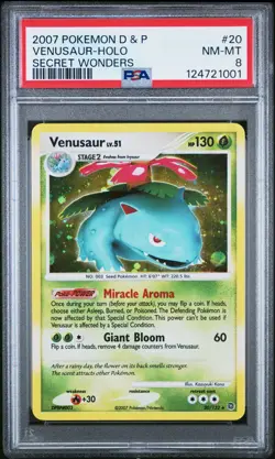 2007 POKEMON DIAMOND & PEARL SECRET WONDERS #20 VENUSAUR-HOLO PSA 8 - Image 1