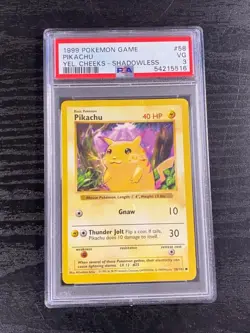 1999 POKEMON SHADOWLESS YELLOW CHEEKS PIKACHU 58 PSA 3 VG. - Image 1