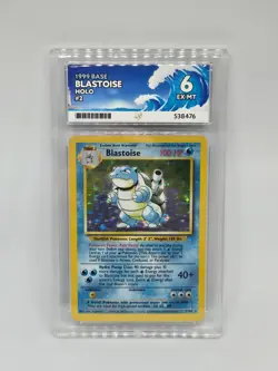 Blastoise 2/102 Base set Holo Rare Pokemon Card WOTC TCG 1999 Graded Ace 6 EX-MT - Image 1