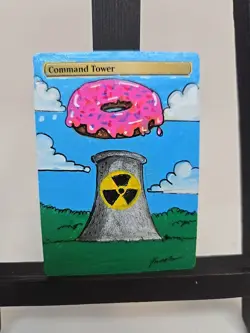 Command Tower Altered Art - Cartoon Donut over Nuclear Tower - One-of-a-Kind - Image 1