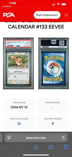 2025 POKEMON HOLIDAY CALENDAR 133 EEVEE PSA 10 LOW POP 10 - Image 3