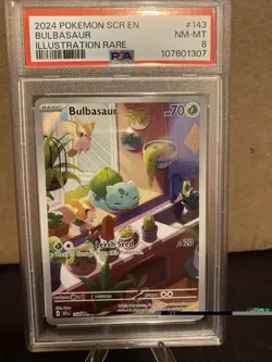 Pokemon 2024 SCR en Bulbasaur Illustration Rare Card 143/142 PSA NM-MT 8 - Image 1
