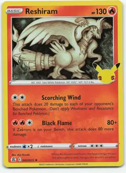 Reshiram 002/025 Holo Rare Holo Celebrations NM Pokemon - Image 1