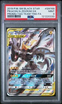 2019 POKEMON SM BLACK STAR PROMO #SM168 FULL ART/PIKACHU & ZEKROM GX PSA 9 - Image 1