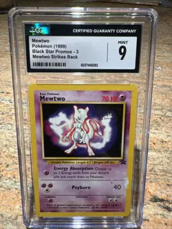 Mewtwo Pokemon 1999 Black Star Promos 3 Mewtwo Strikes Back WB Movie CGC 9 - Image 1