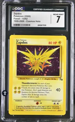 Pokemon TCG Zapdos Fossil 15/62 Holo Rare 1999-2000 Cosmos CGC 7 NEAR MINT - Image 2