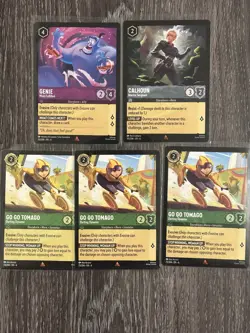 Disney Lorcana Mixed 5 Rare Card Lot, Go Go Toago73/204, Genie53/204, Calhoun191 - Image 1
