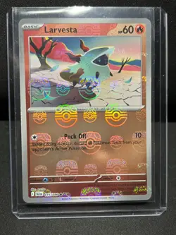 Larvesta 015/086 Reverse Holo Master Ball Pokemon 2025 SV Black Bolt NM - Image 1