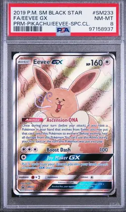 2019 POKEMON SM BLACK STAR PROMO #SM233 FA/EEVEE GX PRM-PIKACHU - PSA 8 - Image 1