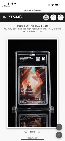TAG 10 GEM MINT 💎 Charmander AR #168/165 Sv2a: Pokemon Card 151 Holo (Japanese) - Image 1