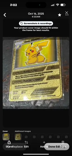Pikachu Gold Metal Pokemon Promo Card Collectible/Gift/Display - Image 1