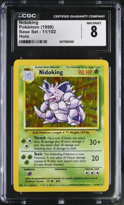 CGC 8 Nidoking 1999 Base Set 11/102 Holo Pokemon Card - Image 1