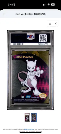 Mewtwo 2000 Topps Pokemon Tv Animation Clear Cards #pc5 Psa 9 - Image 2