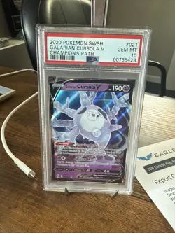 Graded PSA 10 2020 Pokemon SWSH Galarian Cursola V Champion’s Path #021 - Image 1