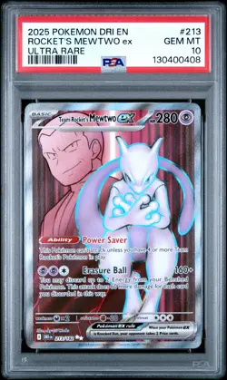 2025 POKEMON DRI EN-DESTINED RIVALS ULTRA RARE TEAM ROCKET'S MEWTWO EX PSA 10 - Image 1