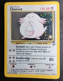 Chansey Base Set 2 Pokemon Card 1999 Holo Rare 3/130 WOTC - Good Played - Image 1