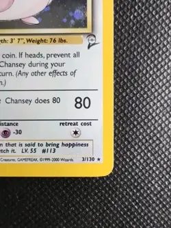 Chansey Base Set 2 Pokemon Card 1999 Holo Rare 3/130 WOTC - Good Played - Image 3