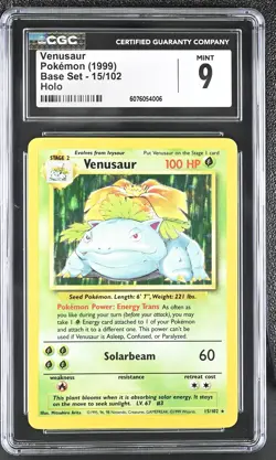 CGC 9 MINT Venusaur 1999 Base Set 15/102 Holo Pokemon Card - Image 1