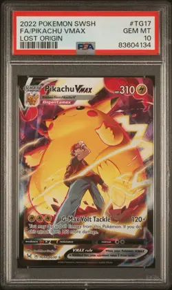 PSA 10 GEM MINT Pikachu VMAX TG17/TG30 Lost Origin Holo Pokemon Card - Image 1