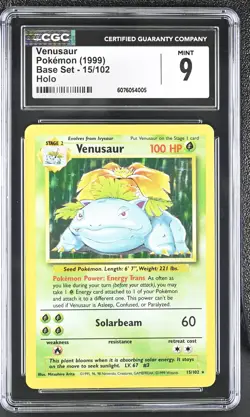 CGC 9 MINT Venusaur 1999 Base Set 15/102 Holo Pokemon Card - Image 1